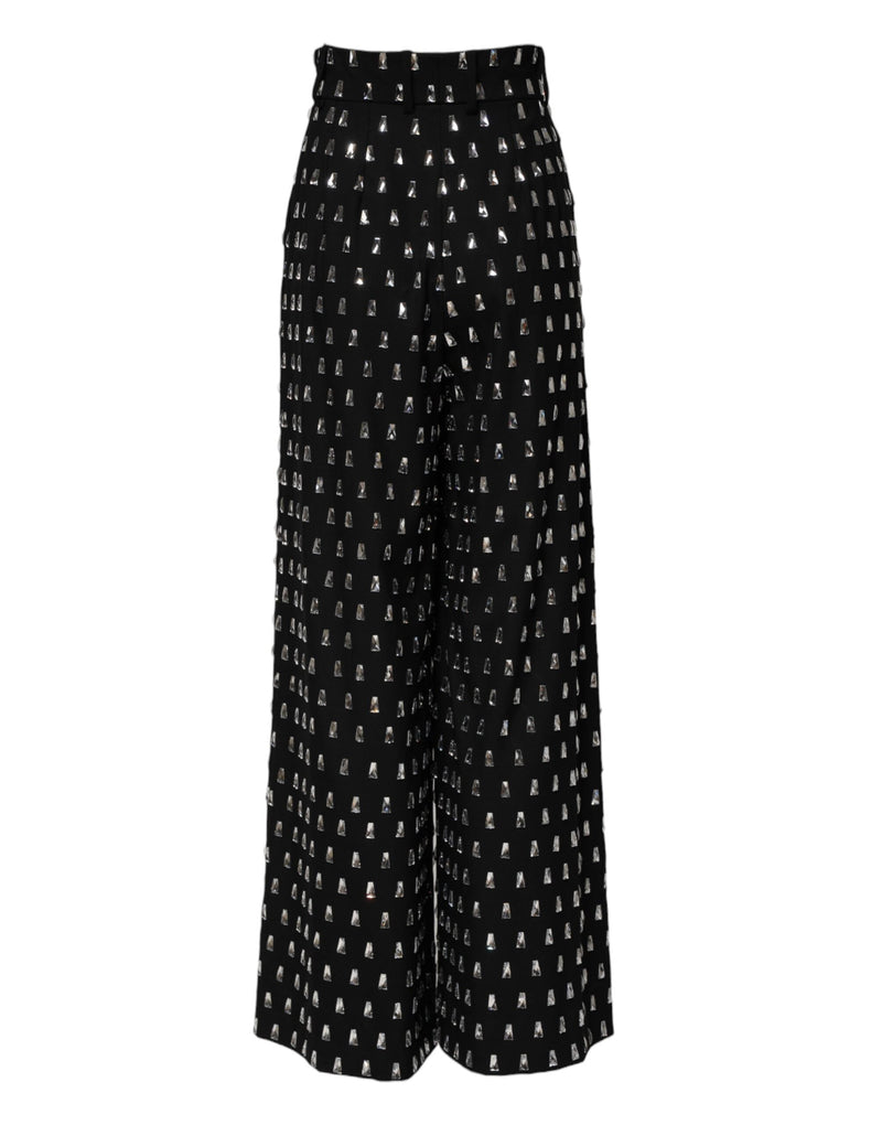 Black Crystal Embellished Wide Leg Pants Dolce & Gabbana