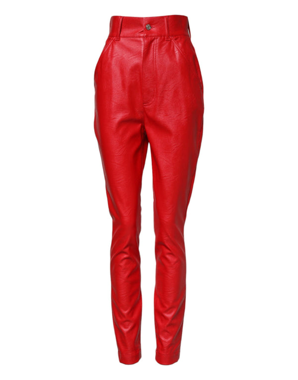 Red Viscose High Waist Tapered Trouser Pants Dolce & Gabbana
