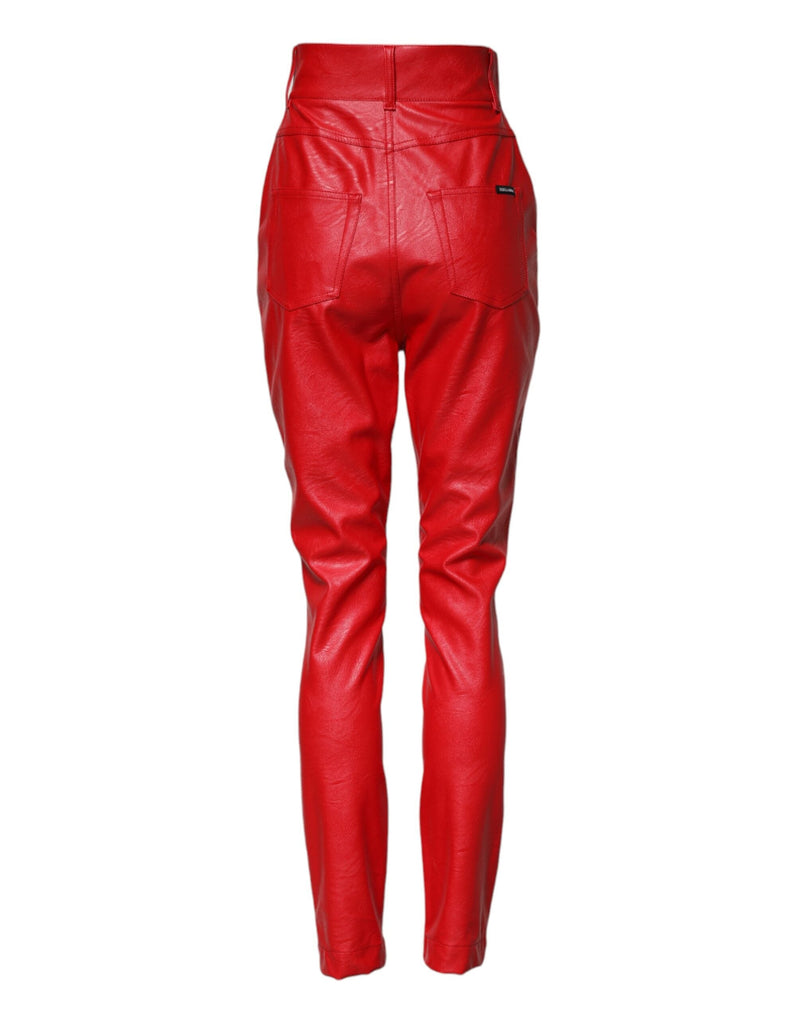 Red Viscose High Waist Tapered Trouser Pants Dolce & Gabbana