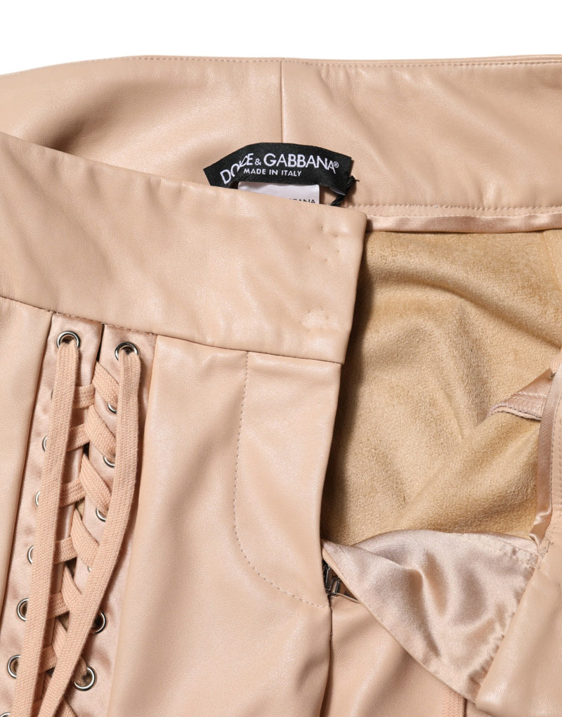 Beige Lace Details Mid Waist Skinny Pants Dolce & Gabbana