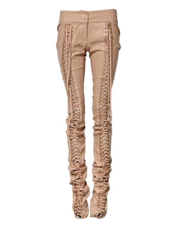 Beige Lace Details Mid Waist Skinny Pants Dolce & Gabbana