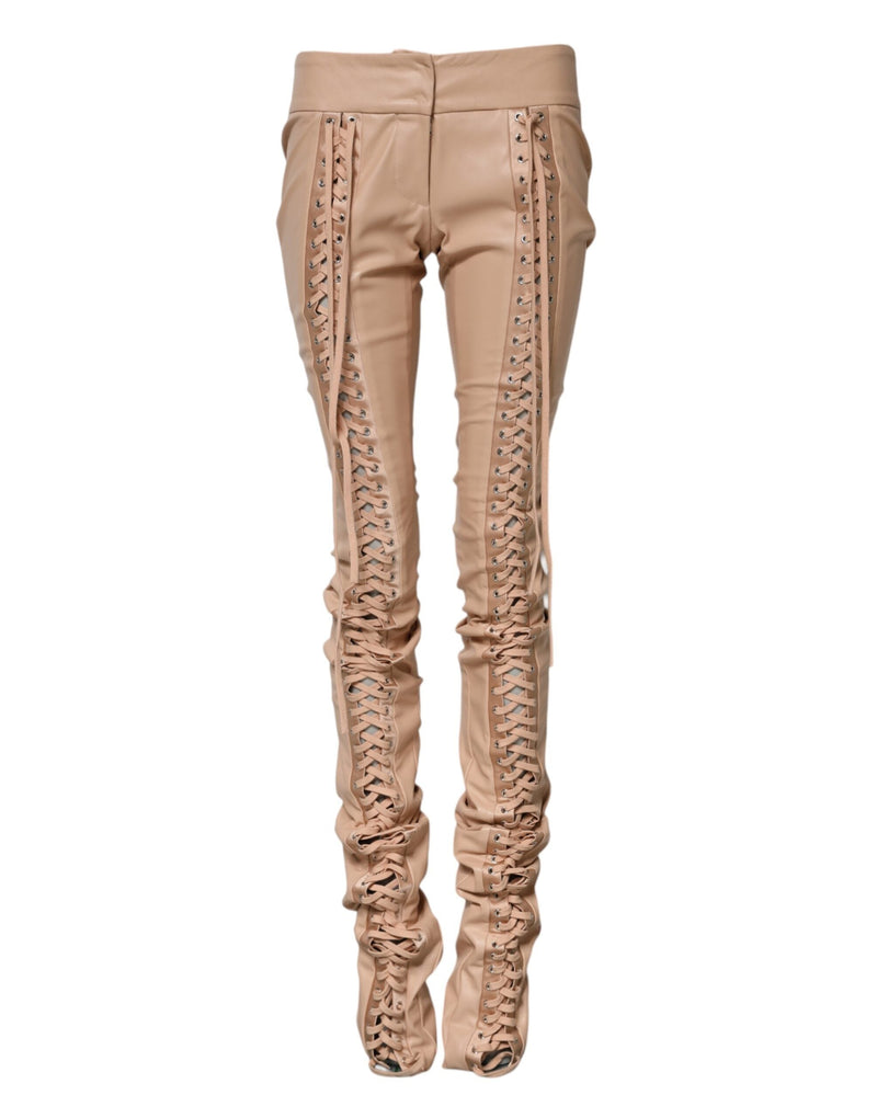 Beige Lace Details Mid Waist Skinny Pants Dolce & Gabbana