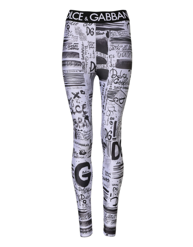 White Graphic HighWaist Skinny Leggings Pants Dolce & Gabbana