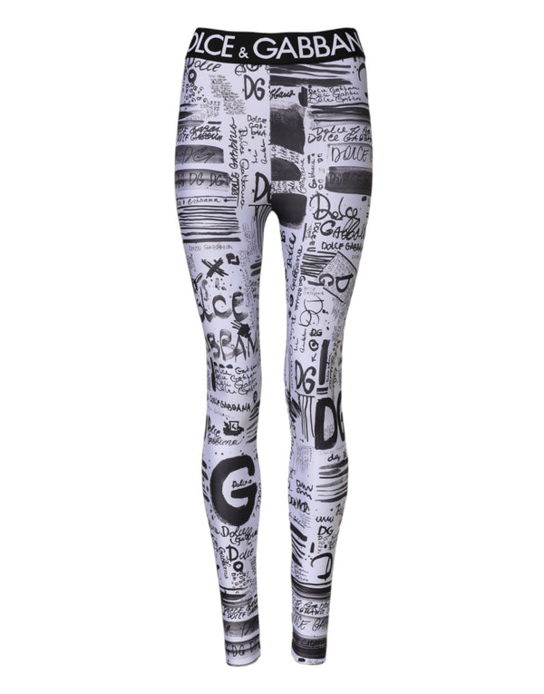 White Graphic HighWaist Skinny Leggings Pants Dolce & Gabbana