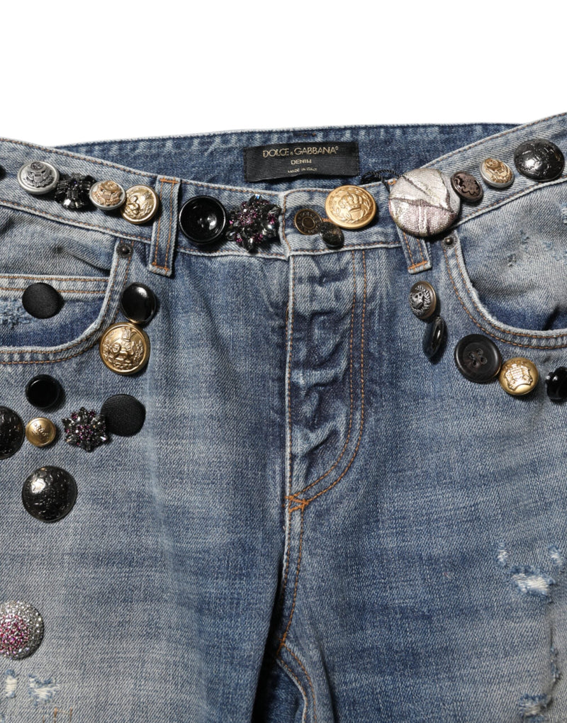 Blue Embellished Tattered SkinnyDenim Jeans Dolce & Gabbana