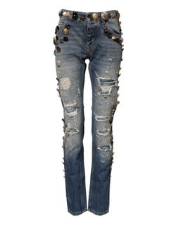 Blue Embellished Tattered SkinnyDenim Jeans Dolce & Gabbana