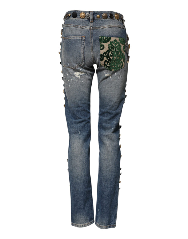 Blue Embellished Tattered SkinnyDenim Jeans Dolce & Gabbana