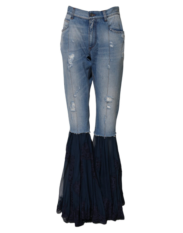 Blue Cotton High Waist Flared Denim Jeans Dolce & Gabbana