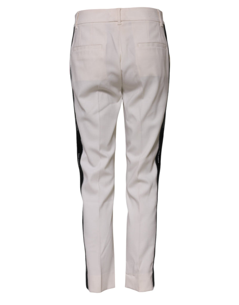White Wool Mid Waist Tapered Trouser Pants Dolce & Gabbana