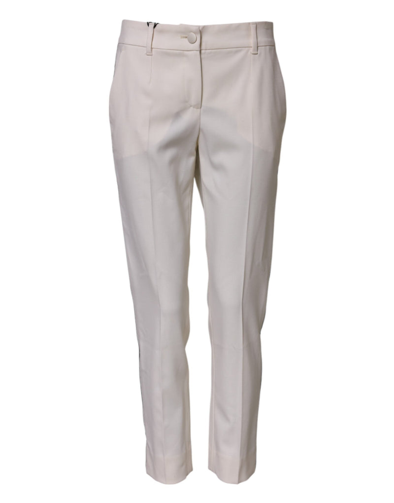 White Wool Mid Waist Tapered Trouser Pants Dolce & Gabbana