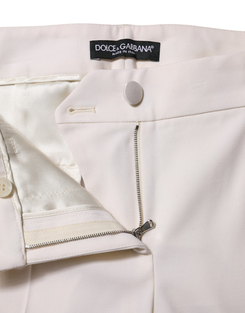 White Wool Mid Waist Tapered Trouser Pants Dolce & Gabbana