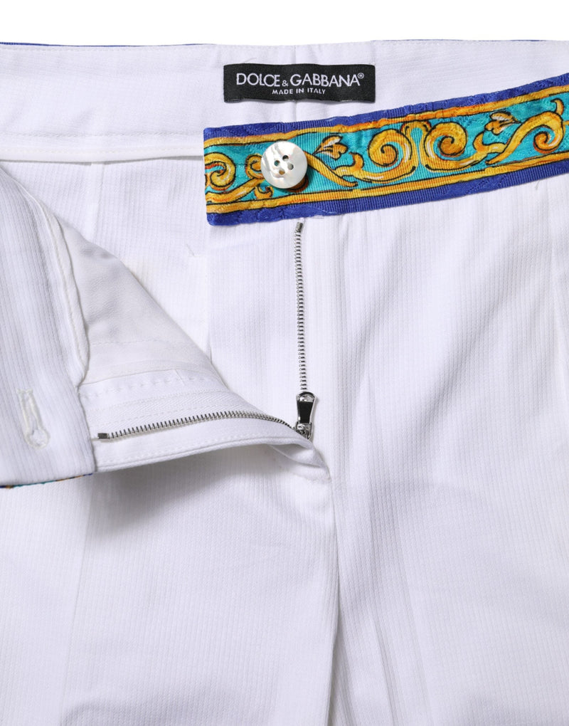 White Cotton Mid Waist Tapered Trouser Pants Dolce & Gabbana