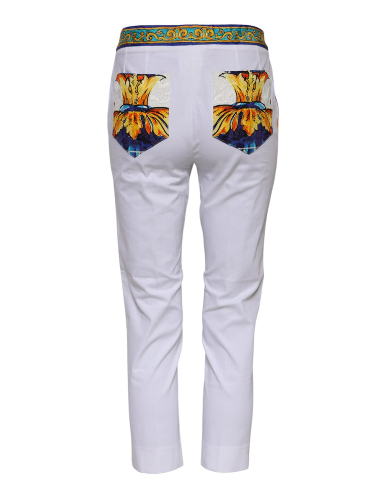 White Cotton Mid Waist Tapered Trouser Pants Dolce & Gabbana