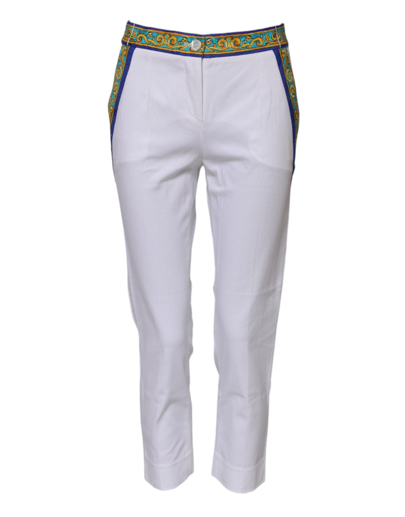 White Cotton Mid Waist Tapered Trouser Pants Dolce & Gabbana