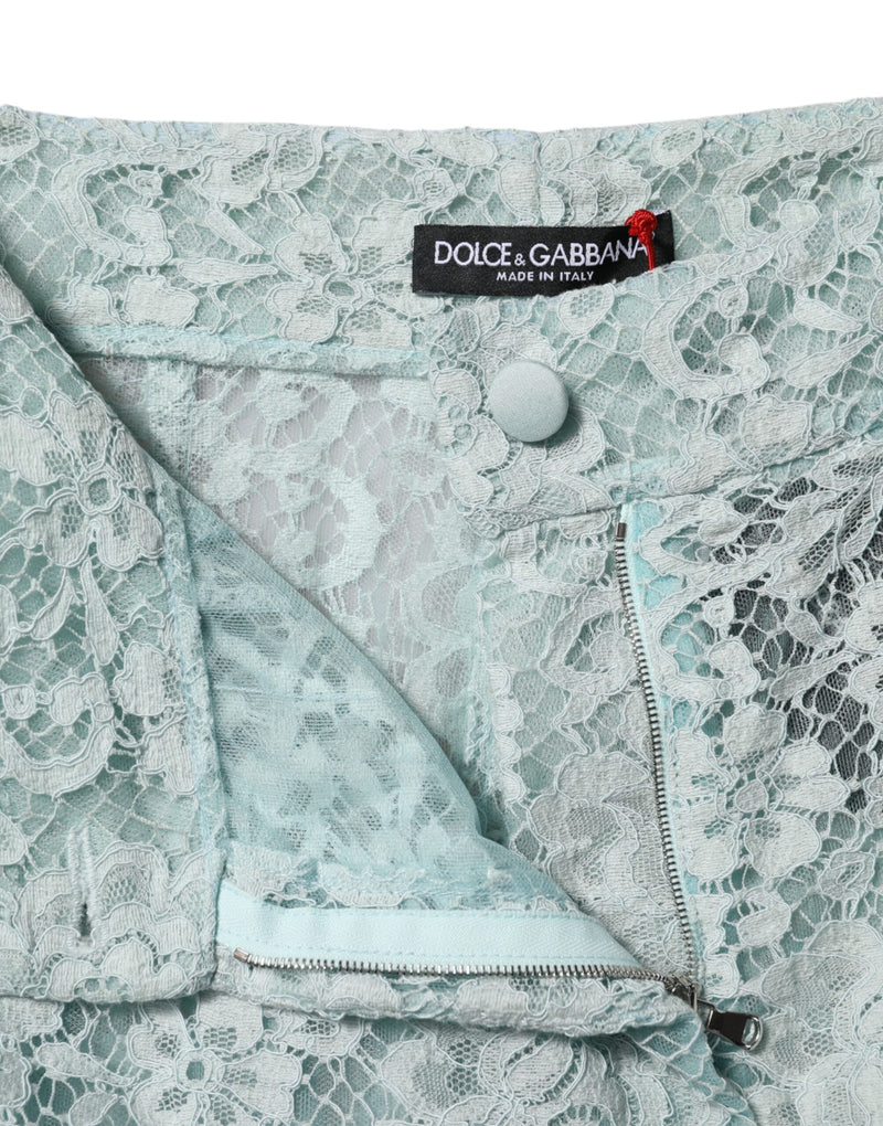 Mint Green Cotton Floral Lace Trousers Pants Dolce & Gabbana