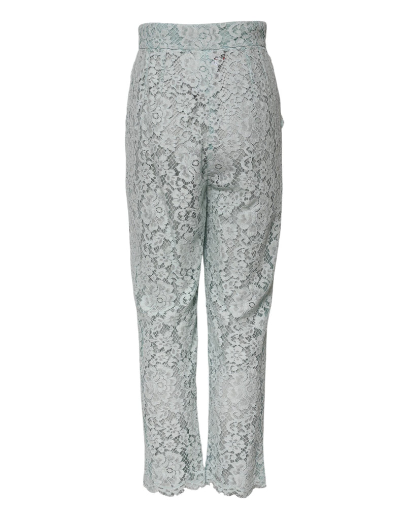 Mint Green Cotton Floral Lace Trousers Pants Dolce & Gabbana