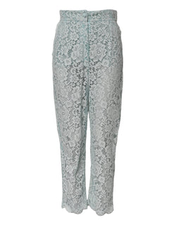 Mint Green Cotton Floral Lace Trousers Pants Dolce & Gabbana