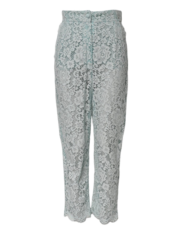 Mint Green Cotton Floral Lace Trousers Pants Dolce & Gabbana