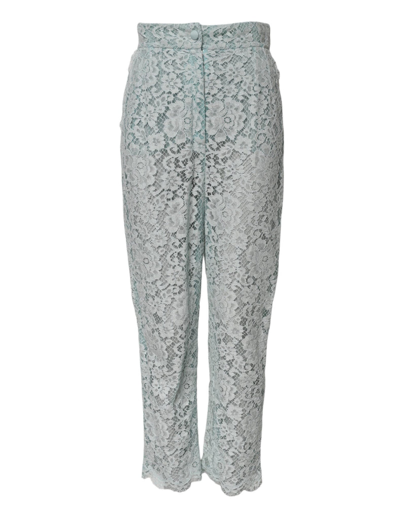 Mint Green Cotton Floral Lace Trousers Pants Dolce & Gabbana