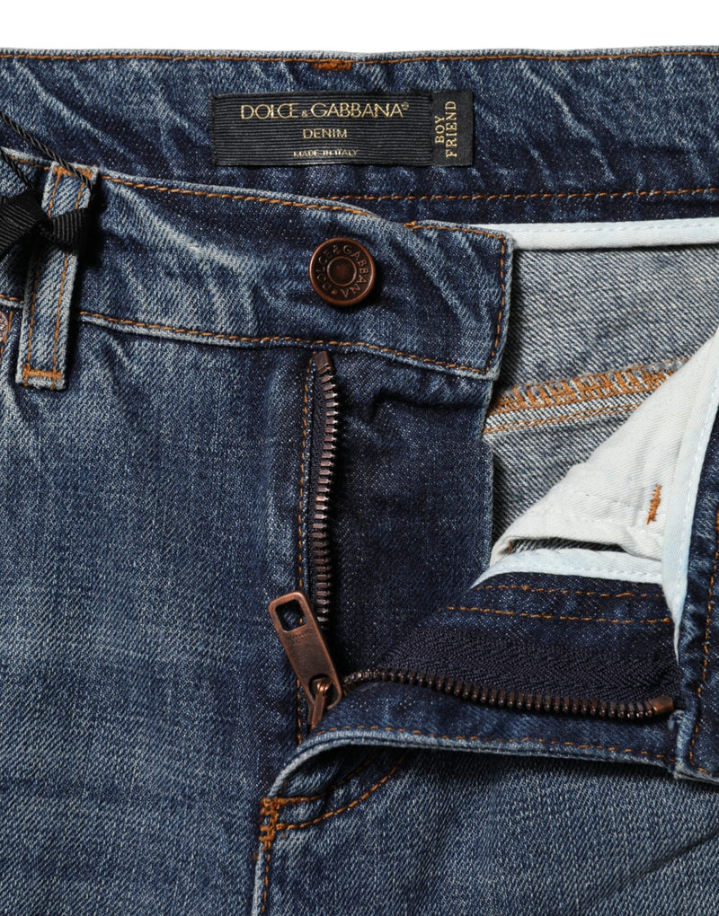 Blue Cotton Tattered Mid Waist Denim Jeans Dolce & Gabbana