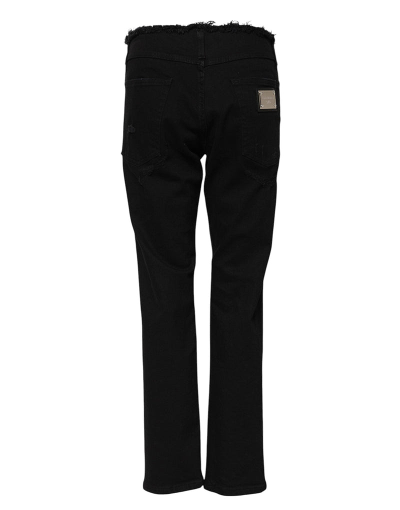 Black Cotton Mid Waist Flared Denim Jeans Dolce & Gabbana
