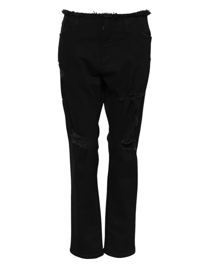Black Cotton Mid Waist Flared Denim Jeans Dolce & Gabbana