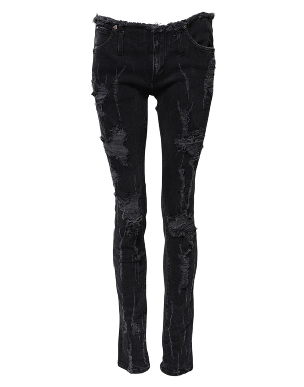 Black Cotton Tattered Skinny Denim Jeans Dolce & Gabbana