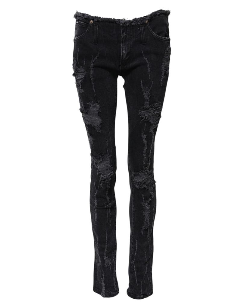 Black Cotton Tattered Skinny Denim Jeans Dolce & Gabbana