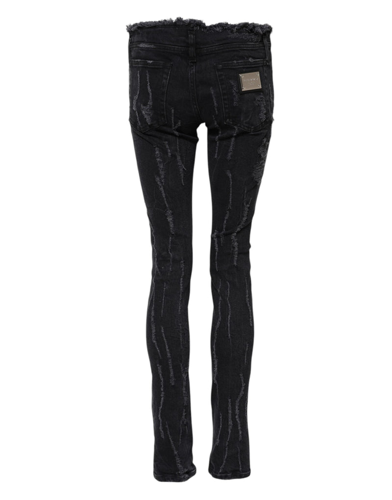 Black Cotton Tattered Skinny Denim Jeans Dolce & Gabbana