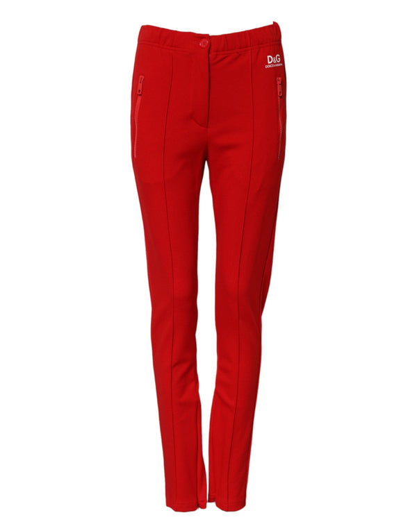 Red Mid Waist Slim Fit Pants Dolce & Gabbana