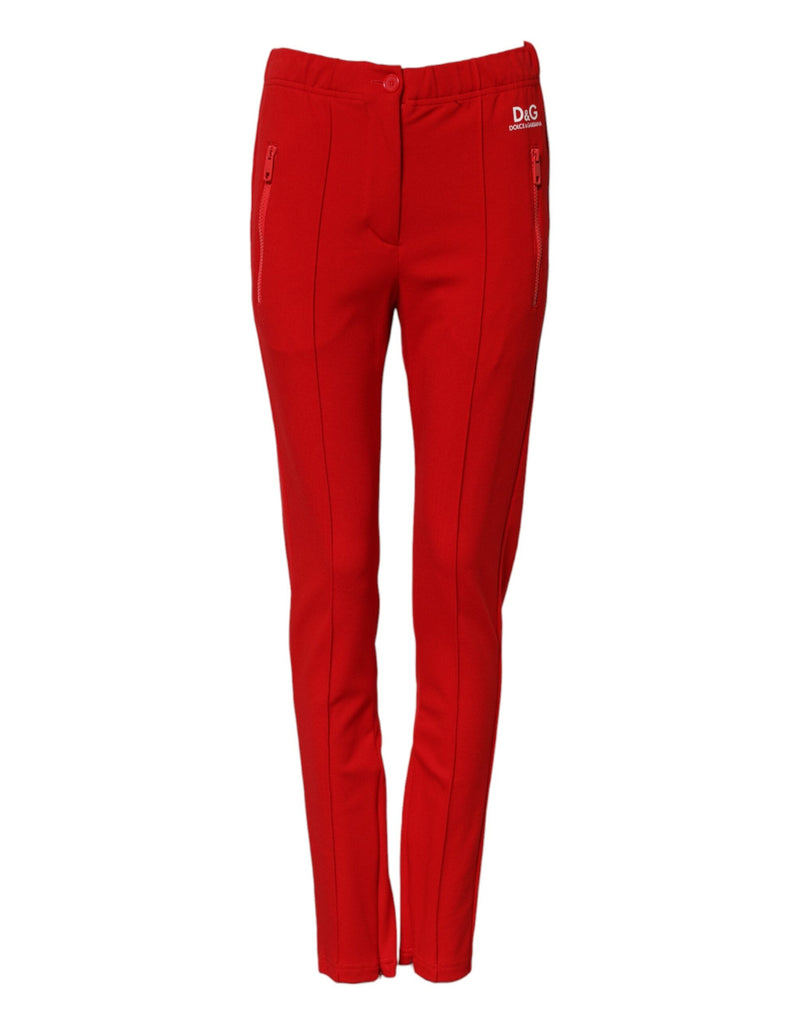Red Mid Waist Slim Fit Pants Dolce & Gabbana
