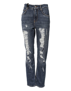 Blue Cotton Boyfriend Tattered Denim Jeans Dolce & Gabbana
