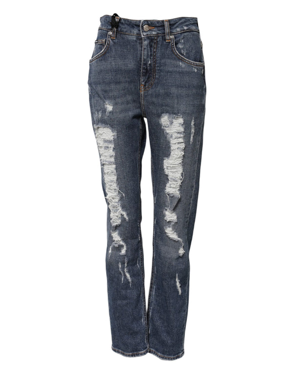 Blue Cotton Boyfriend Tattered Denim Jeans Dolce & Gabbana