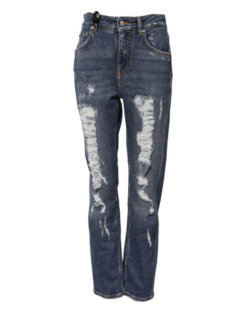 Blue Cotton Boyfriend Tattered Denim Jeans Dolce & Gabbana