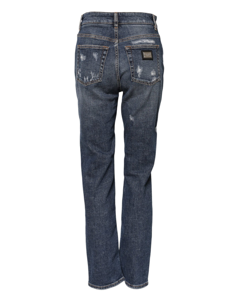 Blue Cotton Boyfriend Tattered Denim Jeans Dolce & Gabbana