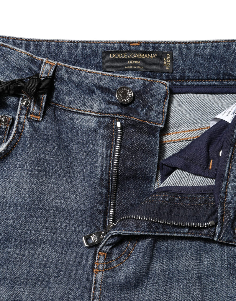 Blue Cotton Boyfriend Tattered Denim Jeans Dolce & Gabbana