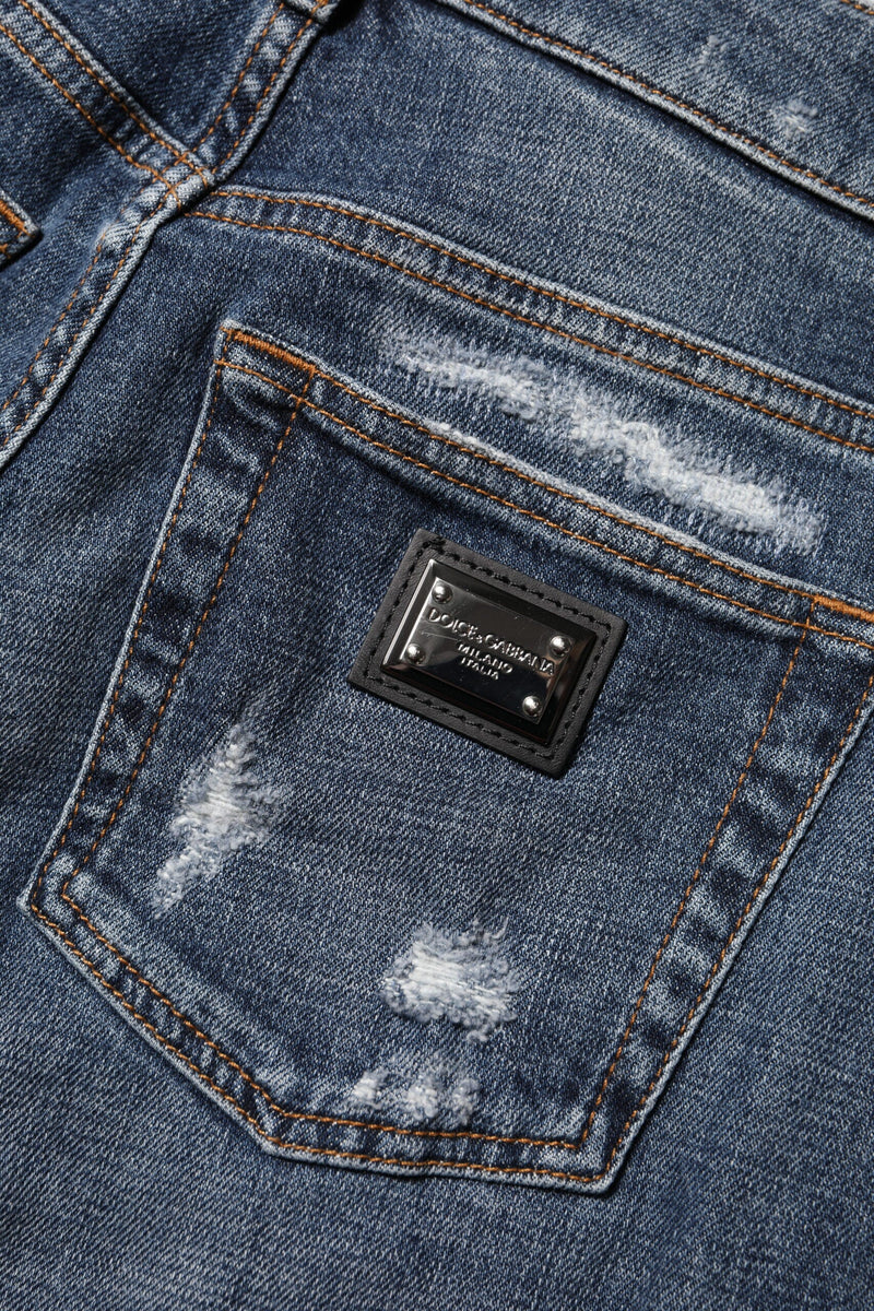 Blue Cotton Boyfriend Tattered Denim Jeans Dolce & Gabbana