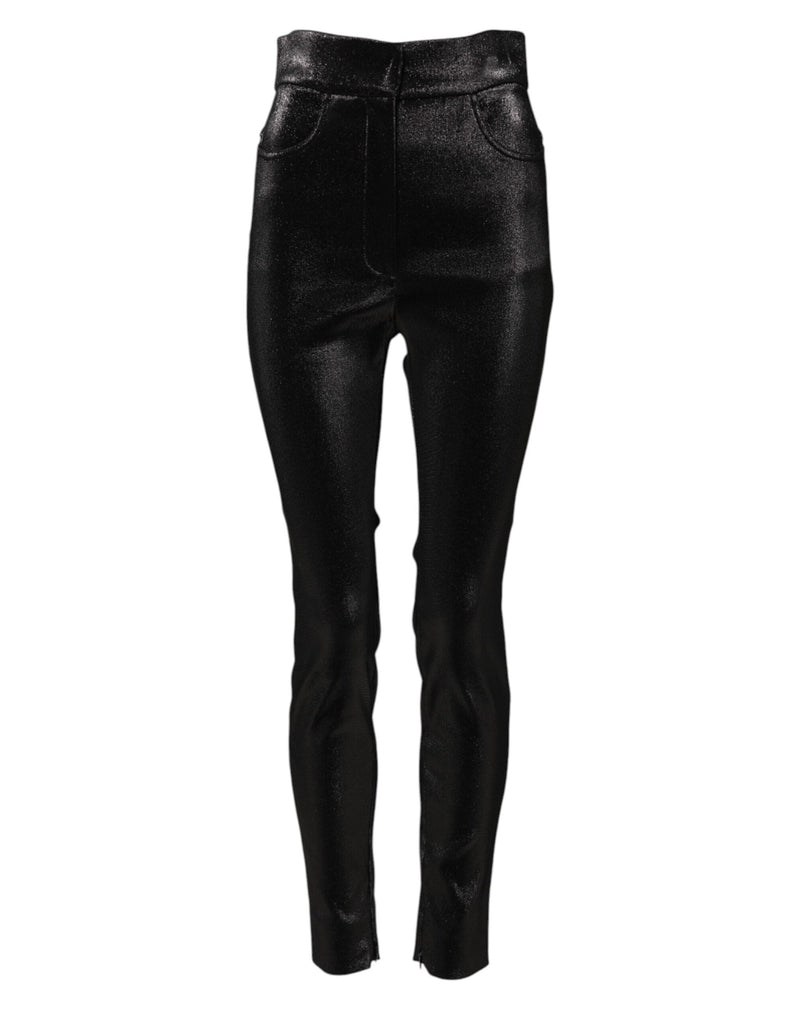 Black Cotton Stretch Lurex Thread Skinny Pants Dolce & Gabbana