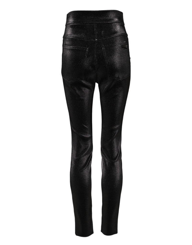 Black Cotton Stretch Lurex Thread Skinny Pants Dolce & Gabbana