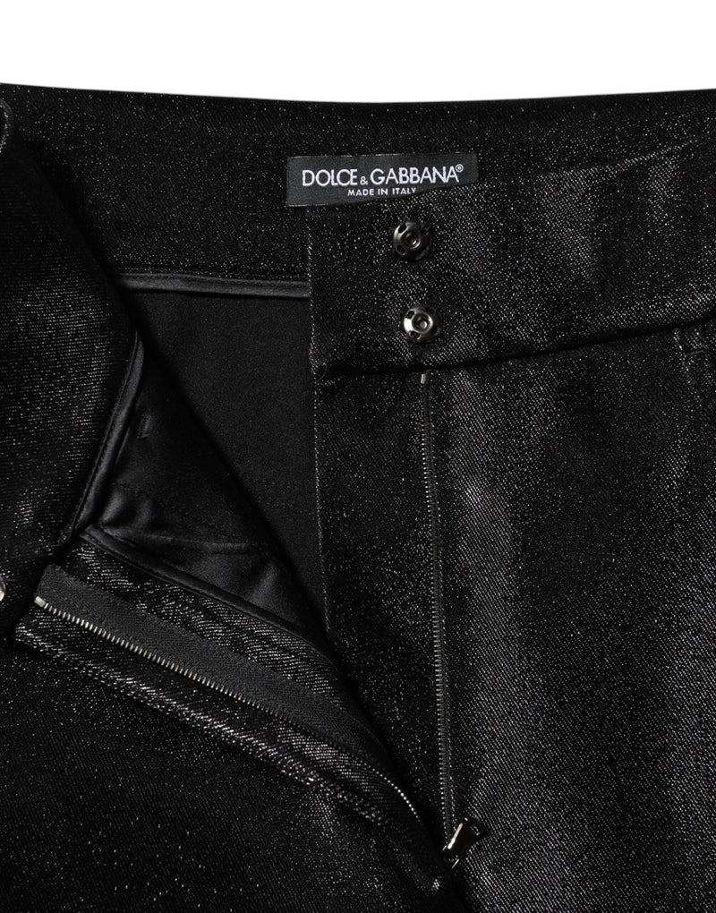 Black Cotton Stretch Lurex Thread Skinny Pants Dolce & Gabbana