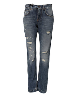 Blue Cotton Boyfriend Tattered Denim Jeans Dolce & Gabbana