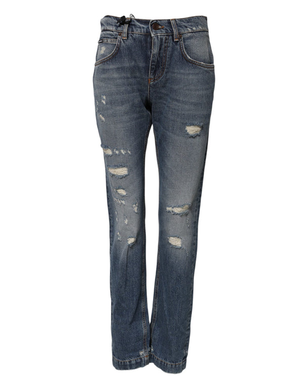 Blue Cotton Boyfriend Tattered Denim Jeans Dolce & Gabbana