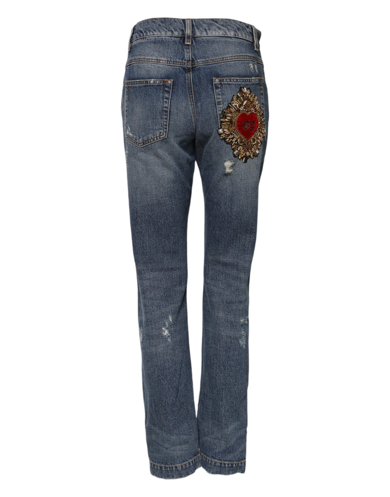 Blue Cotton Boyfriend Tattered Denim Jeans Dolce & Gabbana