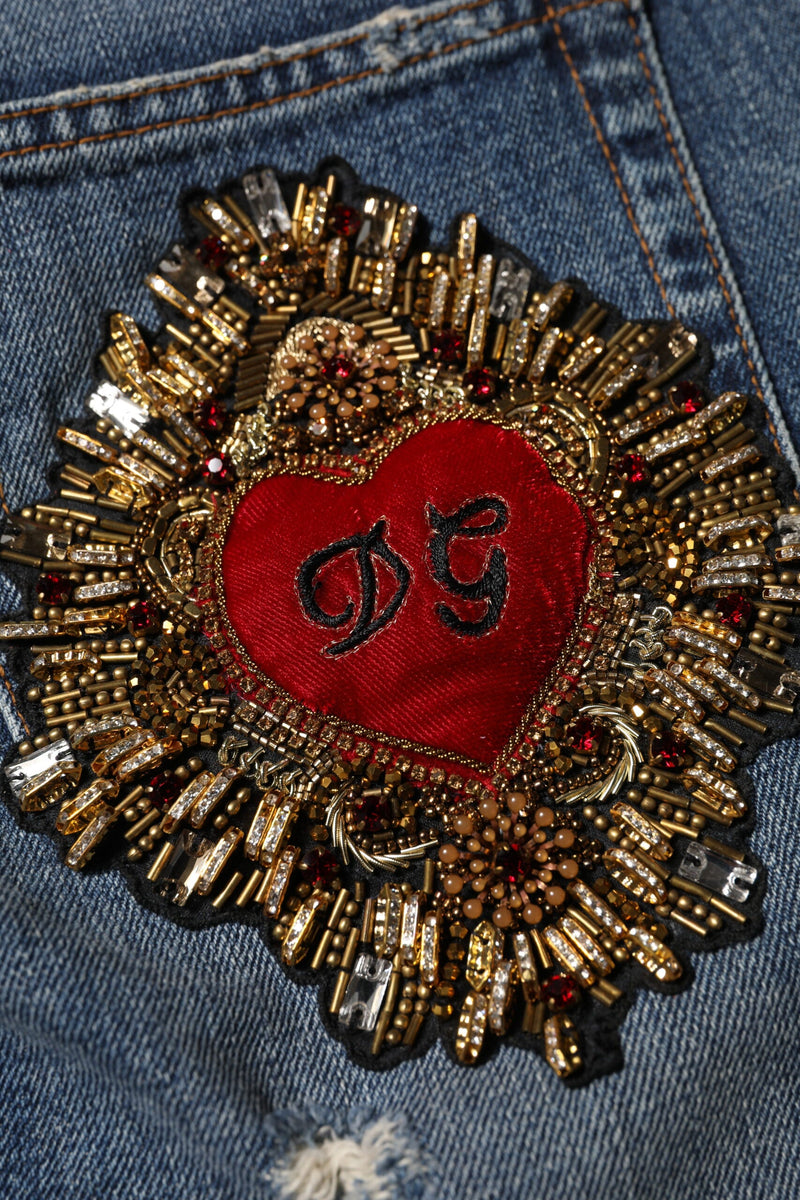 Blue Cotton Boyfriend Tattered Denim Jeans Dolce & Gabbana