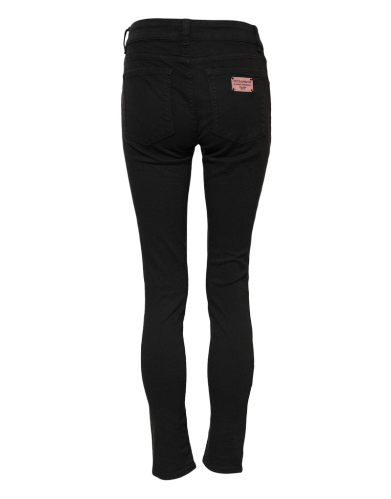 Black Cotton Skinny Mid Waist Denim Jeans Dolce & Gabbana