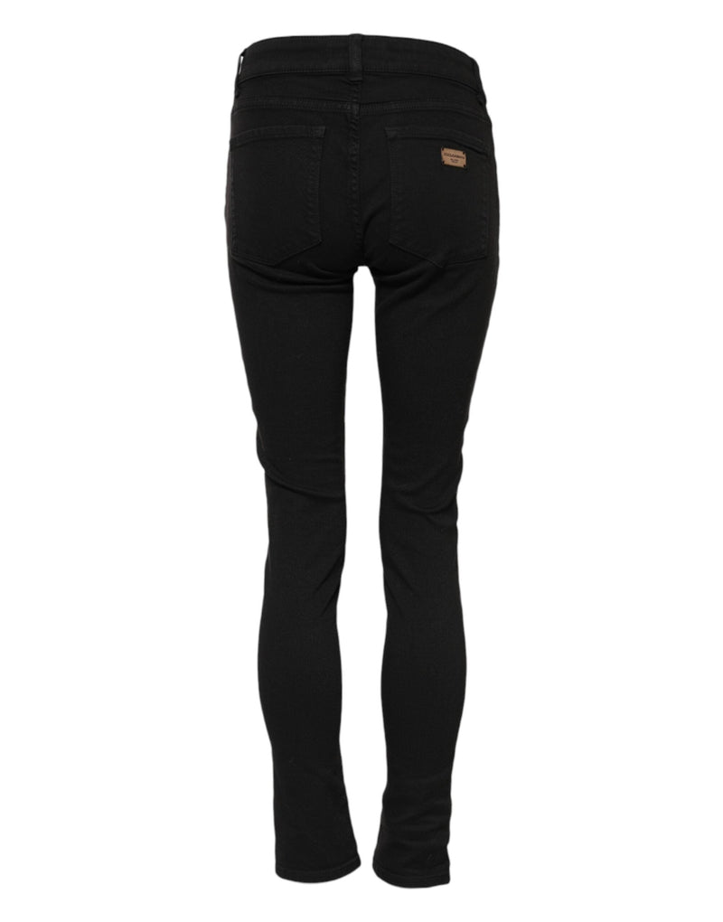 Black Cotton Skinny Mid Waist Denim Jeans Dolce & Gabbana