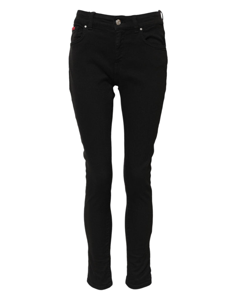 Black Cotton Logo Skinny Mid Waist Denim Jeans Dolce & Gabbana