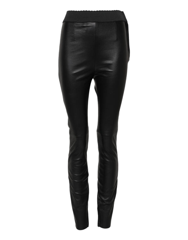 Black Leather Elastic Waist Pants Dolce & Gabbana