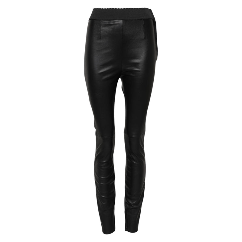 Black Leather Elastic Waist Pants Dolce & Gabbana