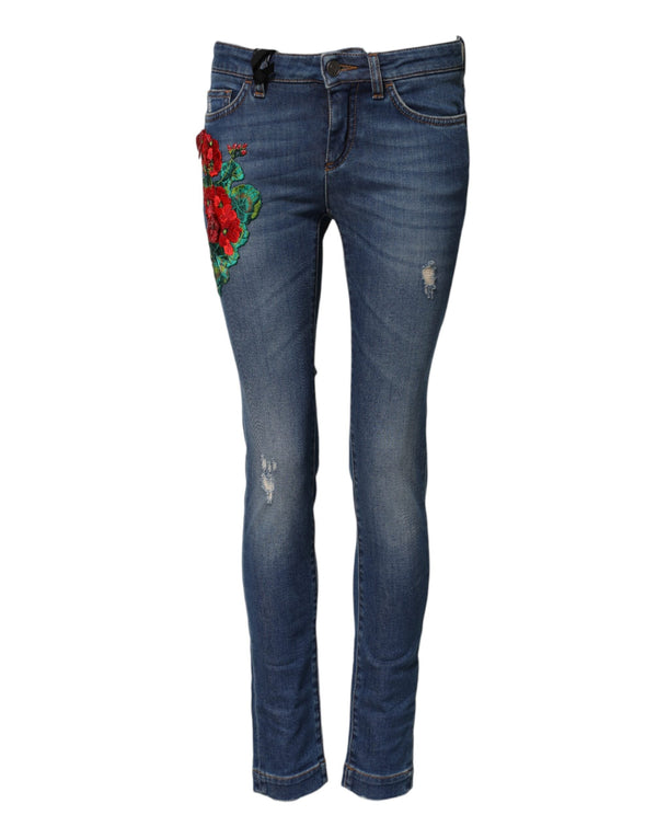 Blue Cotton Low Waist Skinny Denim Jeans Dolce & Gabbana